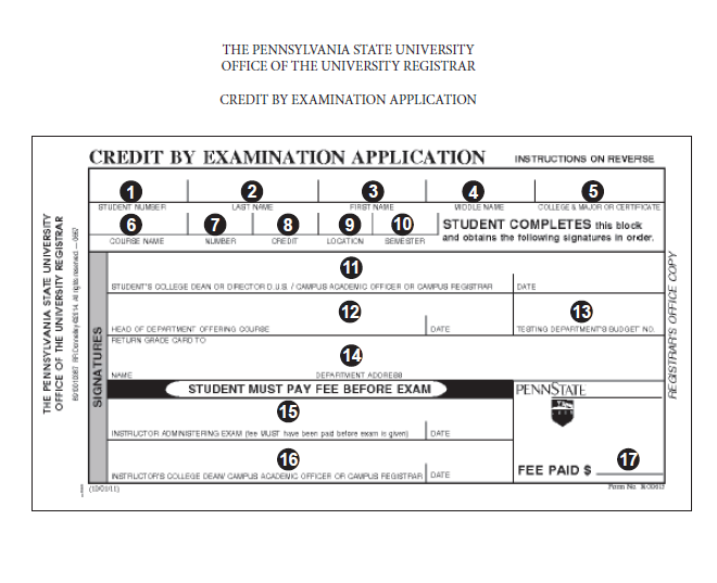 Image of Credit by Exam Form